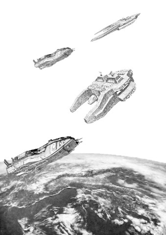 Spaceships leaving Earth in Exodus 2120